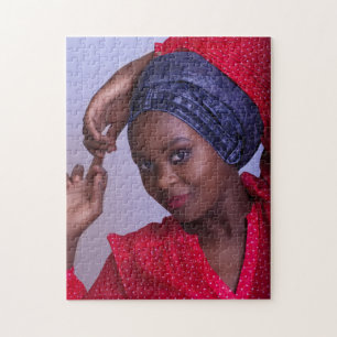 Young African Lady w/Blue Jeans Headwrap Jigsaw Puzzle
