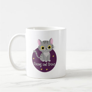 Young and brave Kawaii cute grey cat smiling  Coffee Mug