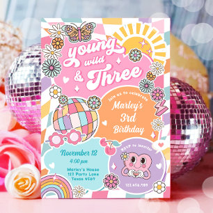 Young and Three Girl Retro Preppy Varsity Birthday Invitation