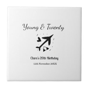 Young and twenty adventure happy birthday add name ceramic tile