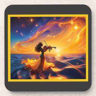 Young Asian Girl Playing Violin Surreal Scene Coaster
