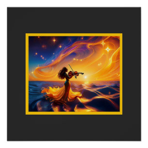 Young Asian Girl Playing Violin Surreal Scene Poster