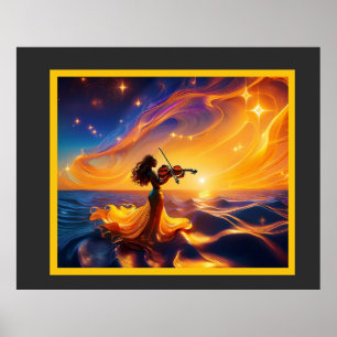 Young Asian Girl Playing Violin Surreal Scene Poster