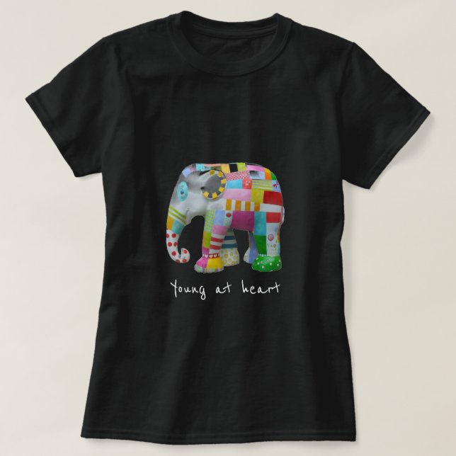 Young at heart slogan cute elephant retro T-Shirt (Design Front)
