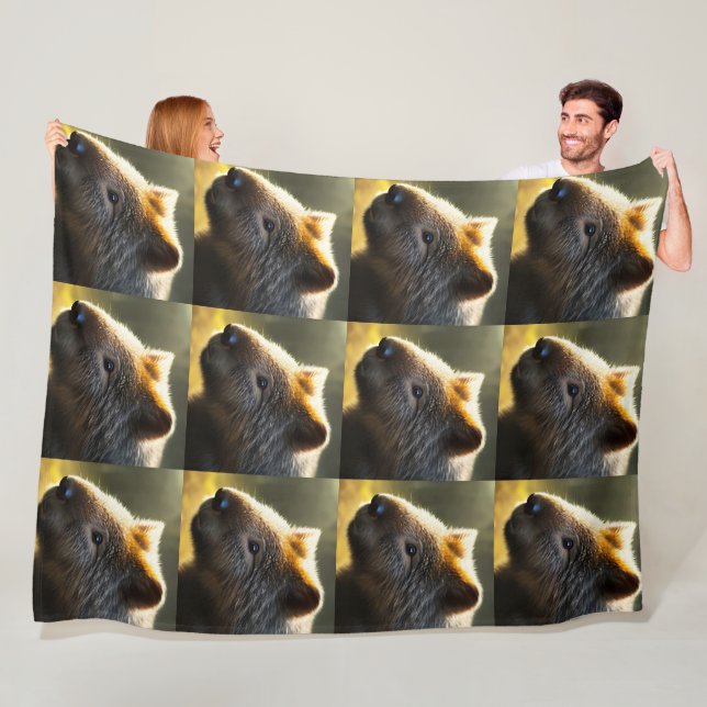 Young Australian Wombat, Large Fleece Blanket (In Situ)