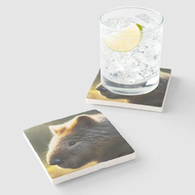 Young Australian Wombat, Stone Coaster (Side)