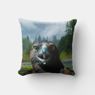 Young Bald Eagle and Misty Alaskan River Cushion