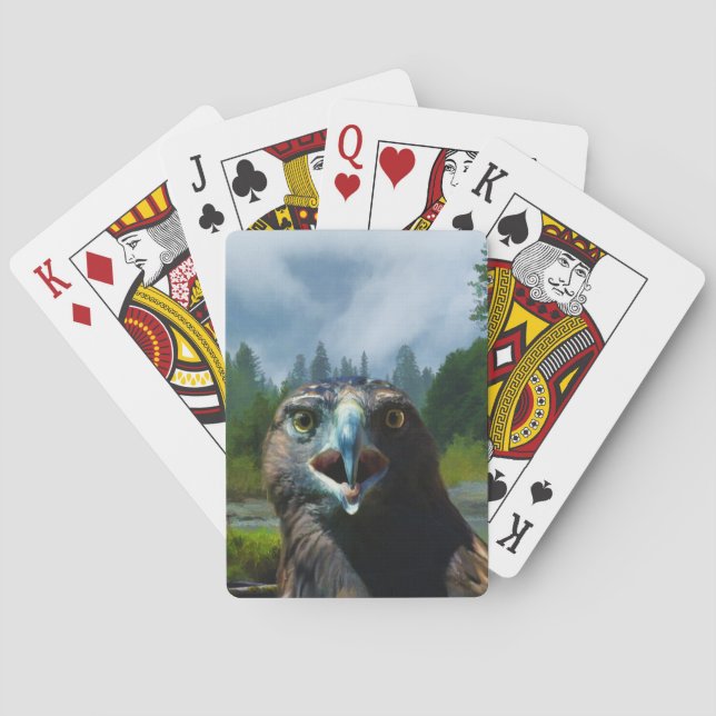 Young Bald Eagle and Misty Alaskan River Playing Cards (Back)