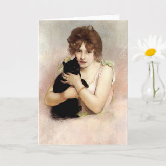 Young Ballerina Holding Black Cat Carrier-Belleuse Card