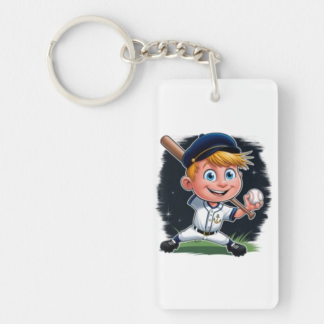  Young Baseball Player Cartoon Key Ring (Front)
