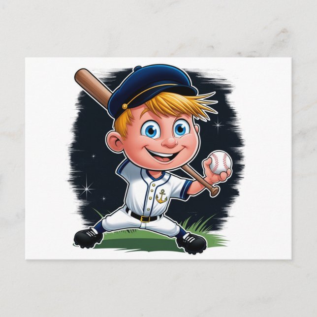  Young Baseball Player Cartoon Postcard (Front)