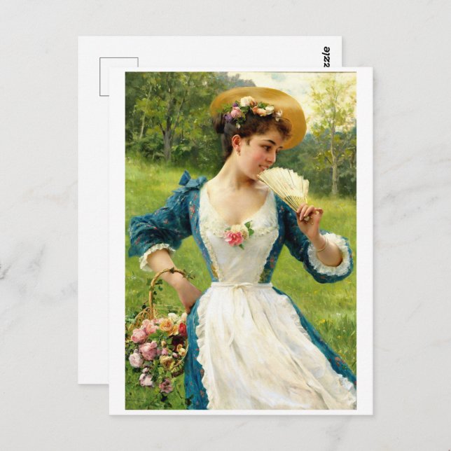 Young Beauty With A Basket Of Roses Postcard (Front/Back)
