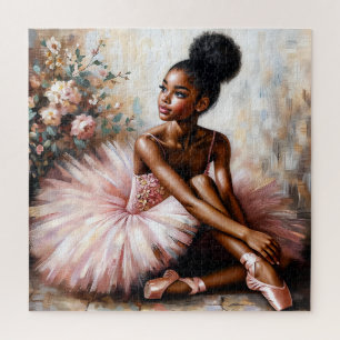 Young Black Ballerina in Pink Tutu & Pointe Shoes Jigsaw Puzzle