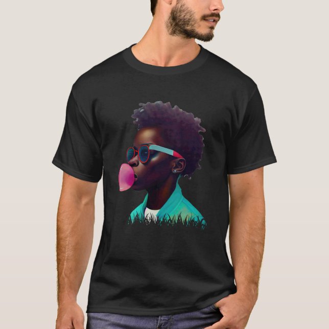 Young Black Boy Joy Bubble Gum Fun African Melanin T-Shirt (Front)