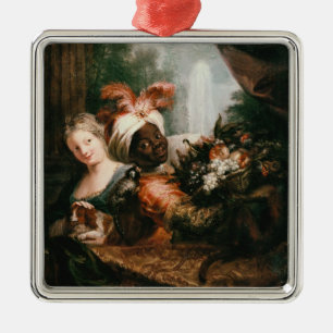Young Black Man Holding a Basket Metal Ornament
