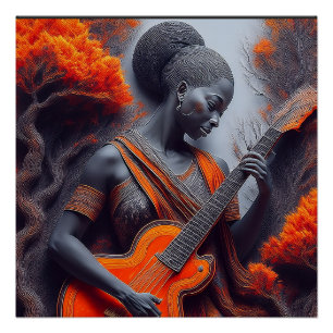 Young Black Woman Playing Acoustic Guitar Poster