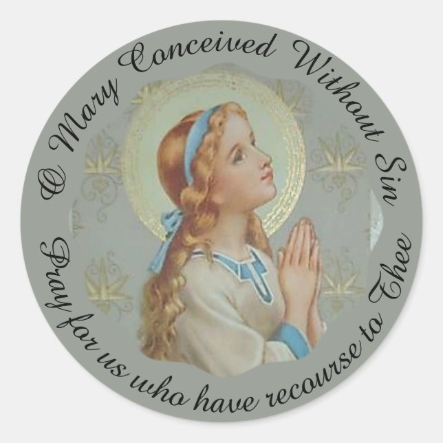 Young Blessed Mother Mary praying Classic Round Sticker (Front)