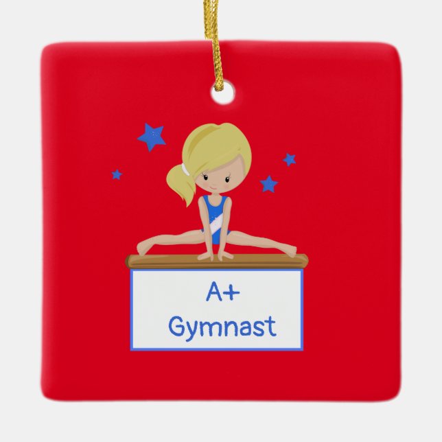 Young Blonde Gymnast Personalised Custom Text    Ceramic Ornament (Front)