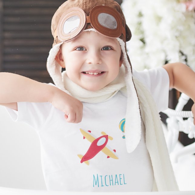 Young Boy Airplane and Balloon with First Name T-Shirt (Creator Uploaded)