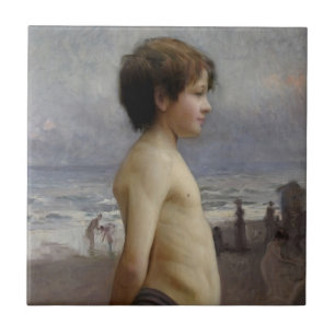 Young Boy at the Beach (by Jules Bastien-Lepage) Ceramic Tile
