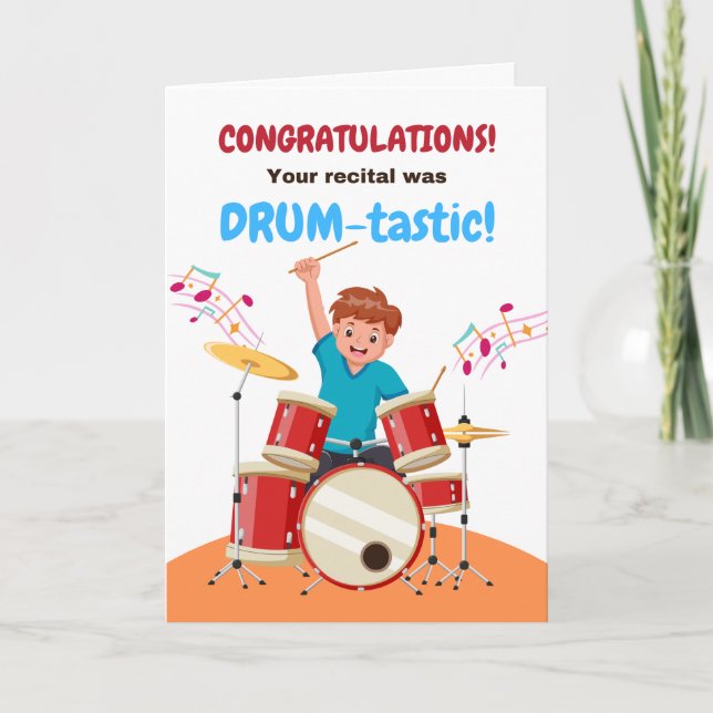 Young Boy Congratulations Drum Recital Cute Card (Front)