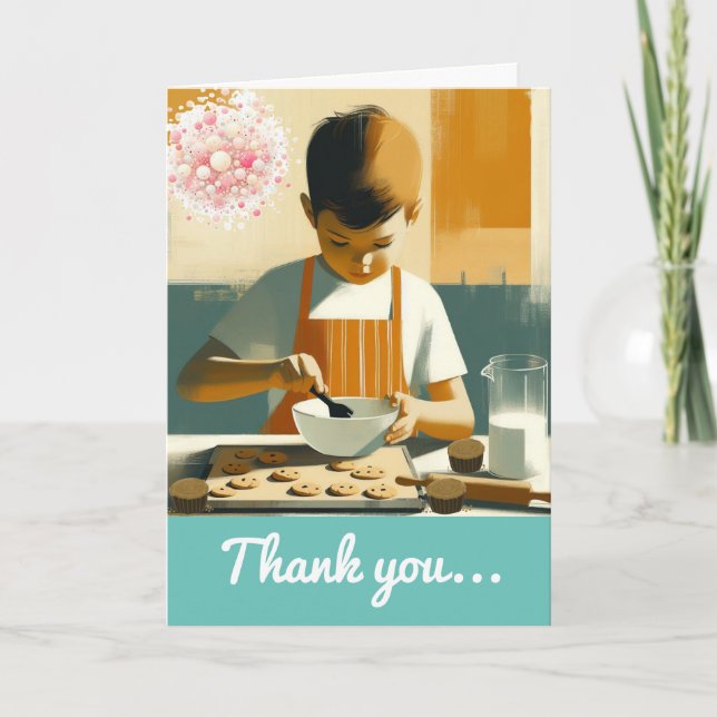 Young Boy Cookie Baker Thank You Card (Front)
