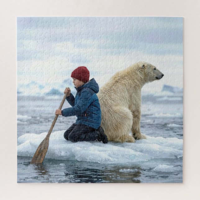 Young Boy on Ice Rescuing a Polar Bear Jigsaw Puzzle (Vertical)