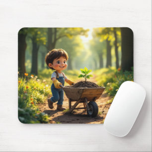 Young Boy Pushing a Wheelbarrow Mouse Pad