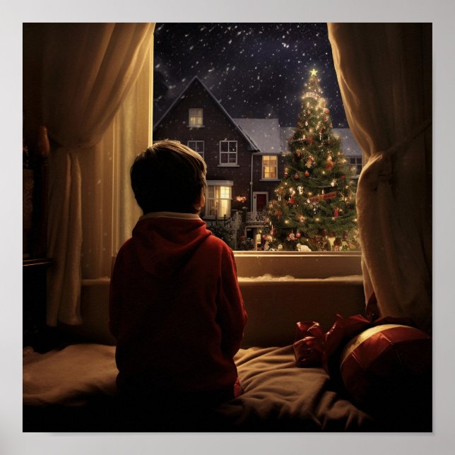 Young Boy Waiting on Santa on Christmas Eve Poster (Front)