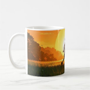 Young Boy with dog at sunset Coffee Mug