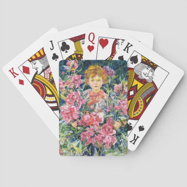 Young Boy With Red Peony Flowers (by Robert Reid) Playing Cards (Back)