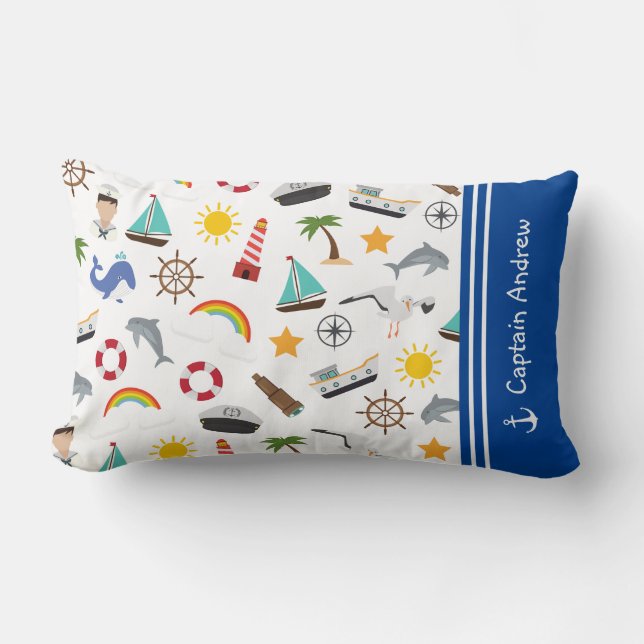 Young Boy's Captain Sailor Nautical Lumbar Cushion (Front)