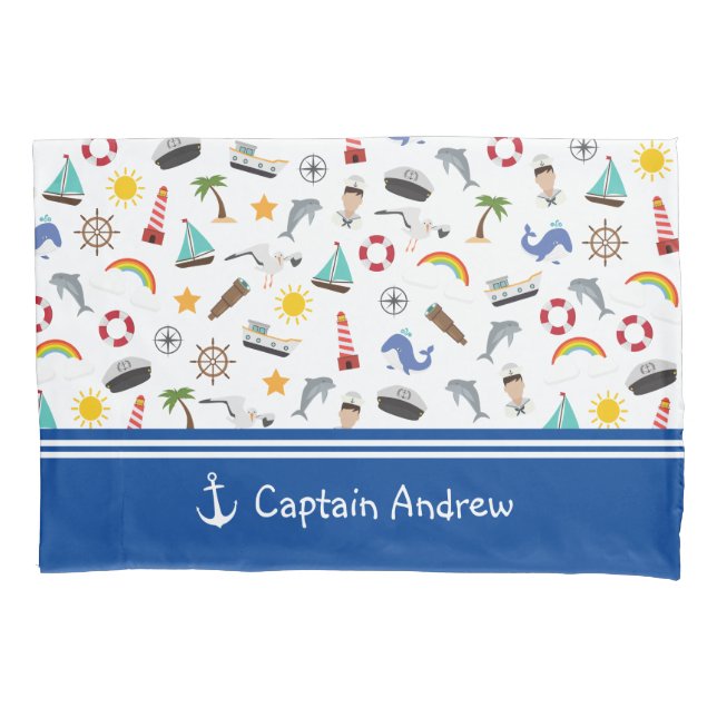 Young Boy's Captain Sailor Nautical Pillowcase (Front)