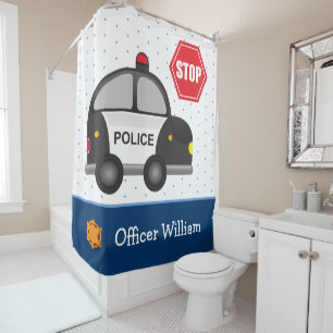 Young Boy's Police Officer Bathroom Bathtub Shower Curtain