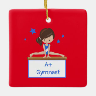 Young Brunette Gymnast Personalised Custom Text    Ceramic Ornament
