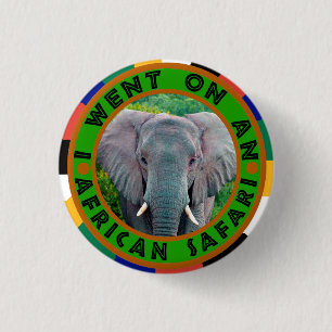 Young bull elephant safari 3 cm round badge