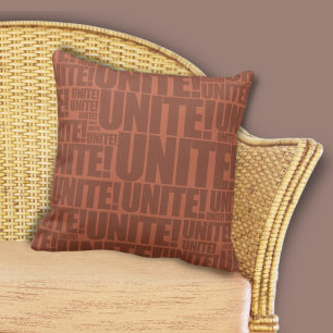 Young Burnt-Orange UNITE! Typography Pattern Cushion