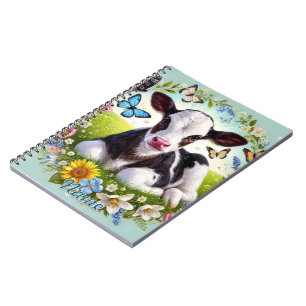 Young Calf with Floral Wreath and Butterflies Notebook