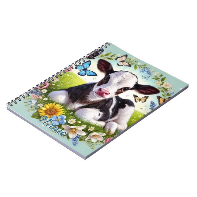 Young Calf with Floral Wreath and Butterflies Notebook (Left Side)