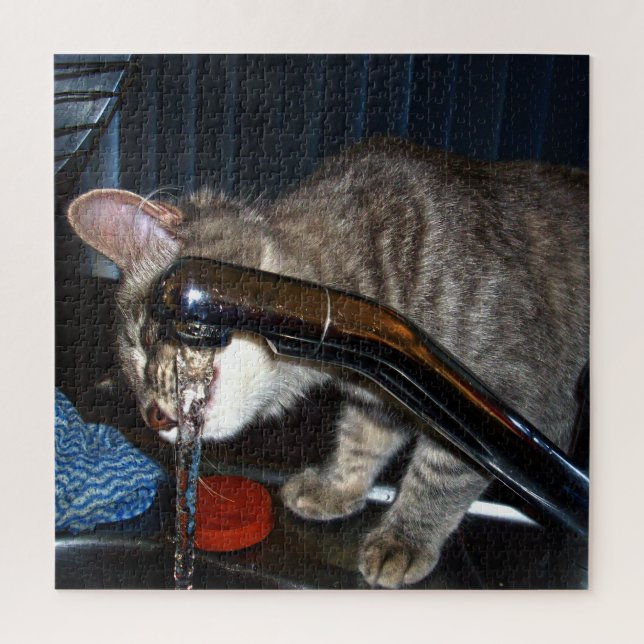 Young Cat Drinking From A Tap, Jigsaw Puzzle (Vertical)