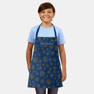 Young Chef's Personalised Snowflakes on Navy Blue Apron