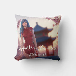 Young Cheongsam Beauty Posing for Chinese New Year Cushion