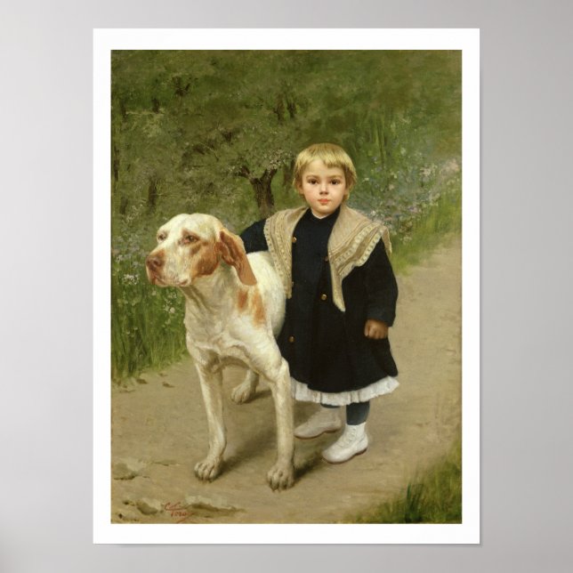 Young Child and a Big Dog (oil on canvas) Poster (Front)