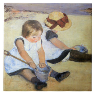 Young Children Playing on the Beach (Mary Cassatt) Ceramic Tile