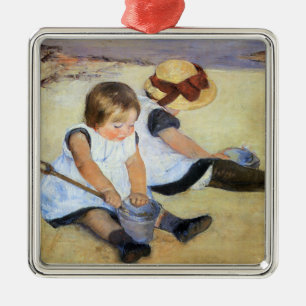 Young Children Playing on the Beach (Mary Cassatt) Metal Ornament