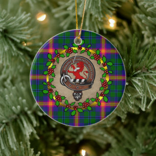 Young Clan Badge & Tartan Personalised Christmas Ceramic Ornament