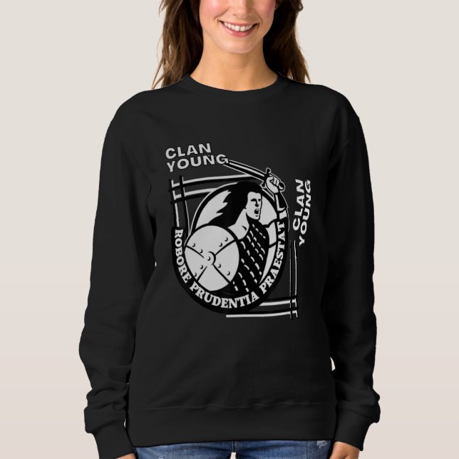 Young Clan Gaelic Motto Swordsman Sweatshirt (Front)