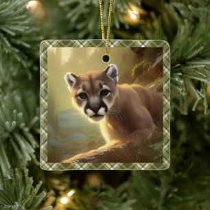 Young Cougar Wildlife Portrait Personalised  Ceramic Ornament