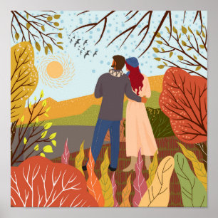 Young Couple Beautiful Autumn Day Poster