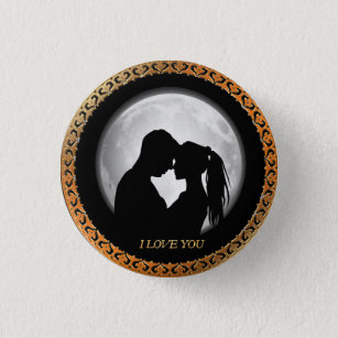 Young couple black silhouette kissing one another 3 cm round badge